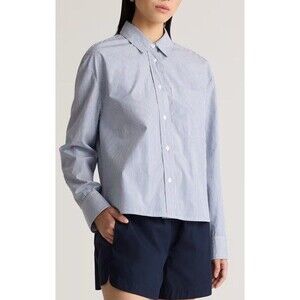 NWT Quince 100% Organic Cotton Poplin Long Sleeve Light Blue Shirt Size XS